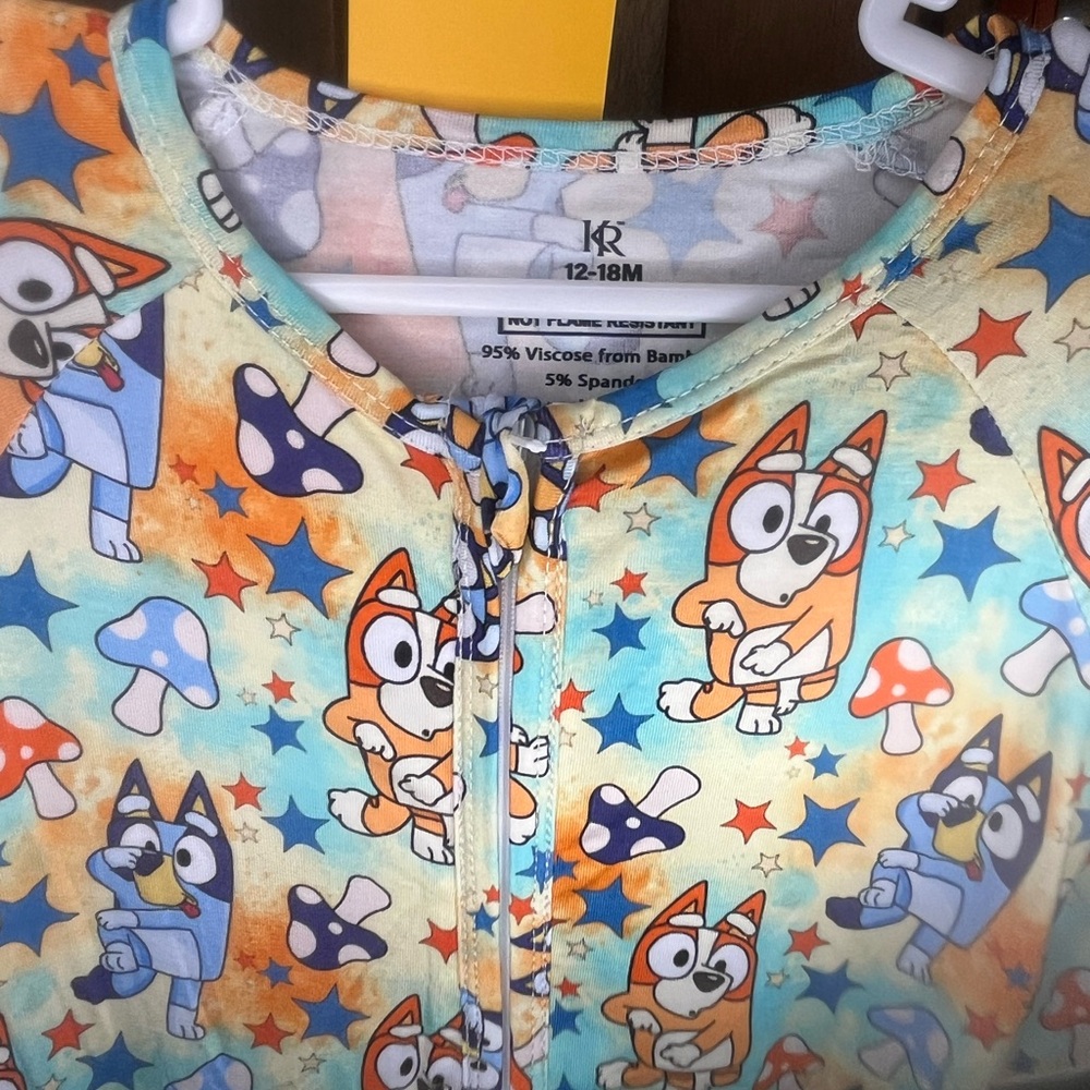BAMBOO Bluey Character Zip Pajama Top in Aqua and Orange